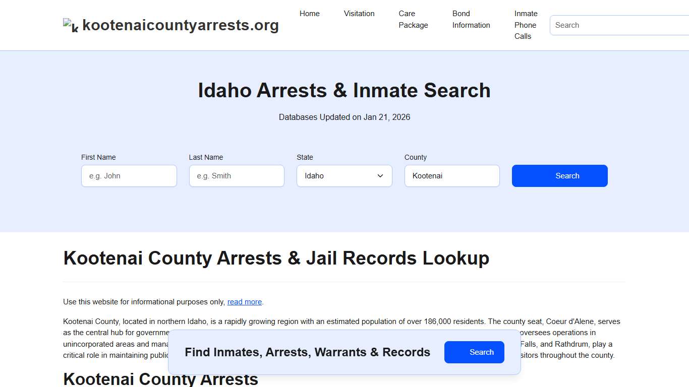 Kootenai County, ID Arrests, Warrants, Police Records Search